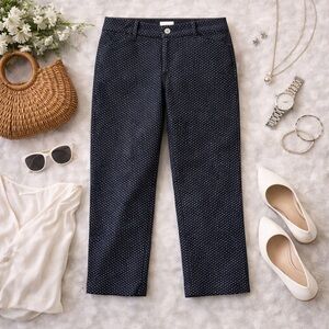 LOFT Cropped Pants Womens Size 12 Navy Print Ankle Career Workwear